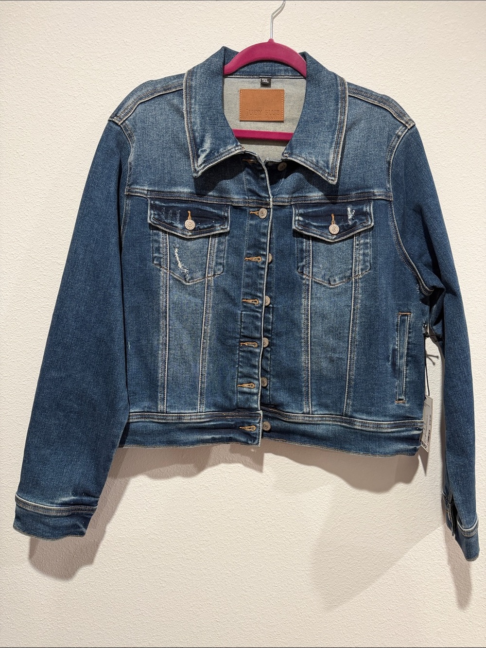 NWT Judy Blue Medium Wash Distressed Denim Jacket - Blue